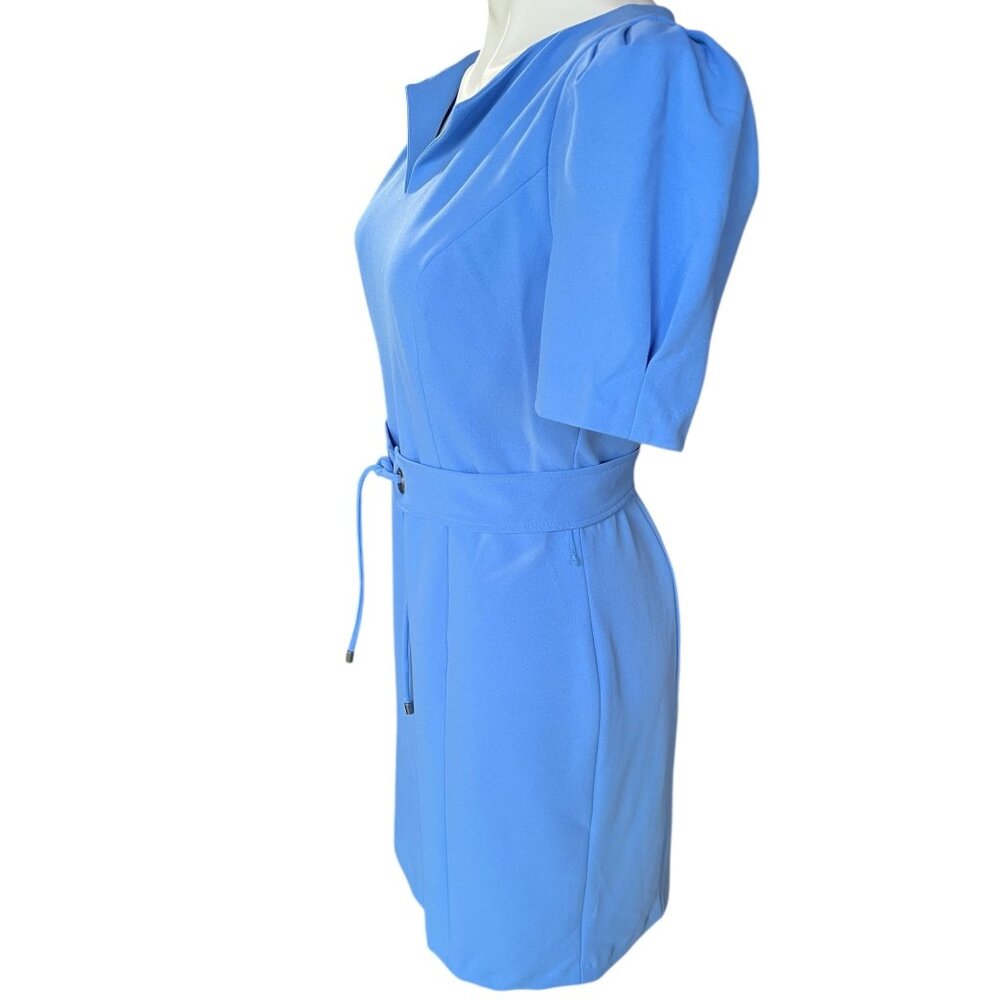 Karl Lagerfeld Paris Womens Blue Dress Size 10 Adjustable Belt Puff Sleeves READ - Picture 6 of 12